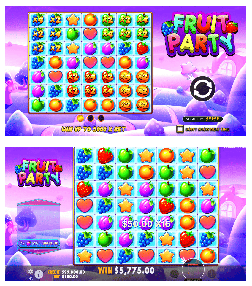 Design e trilha sonora da slot Fruit Party