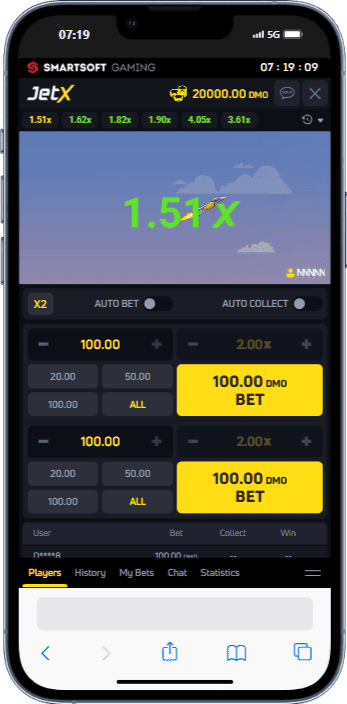 JetX em dispositivos móveis